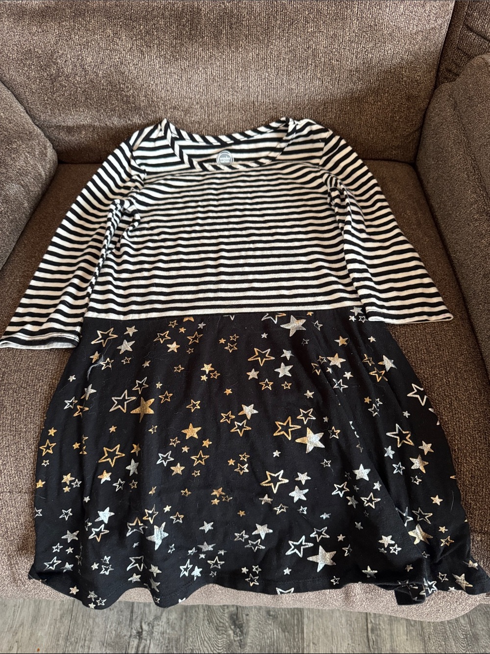 wonder nation Black & White Striped Top with Star Skirt Dress